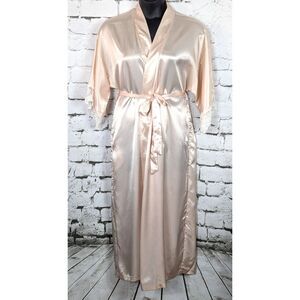 VINTAGE CALIFORNIA DYNASTY Shiny Satin Lace Robe Long Pale Pink Cottage Medium